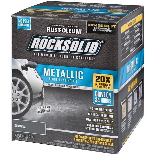 Rust-Oleum ROCKSOLID Floor Coating Kit, HighGloss, Gunmetal, Liquid, 70 oz 299743